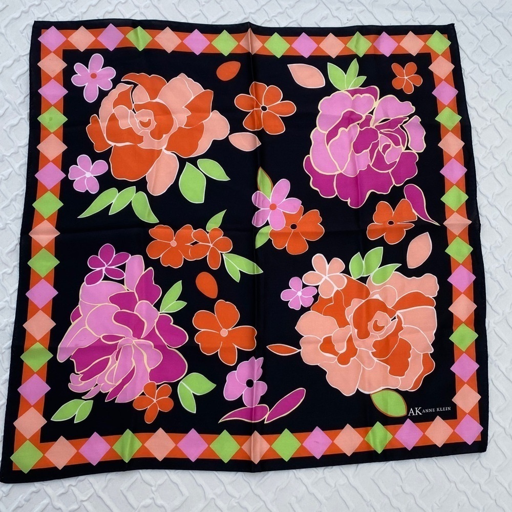 Anne Klein Silk Scarf Orange Green Black Pink Neon